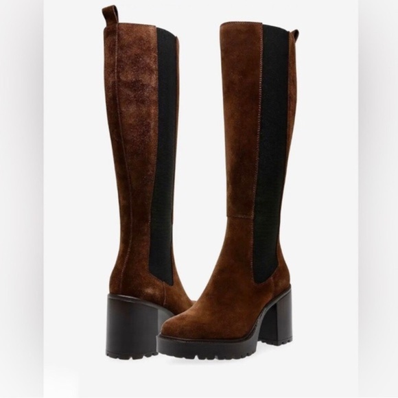 Steve Madden Deegan Dark brown Suede Tall Knee-High lug sole Boots size 10 new - Picture 1 of 8